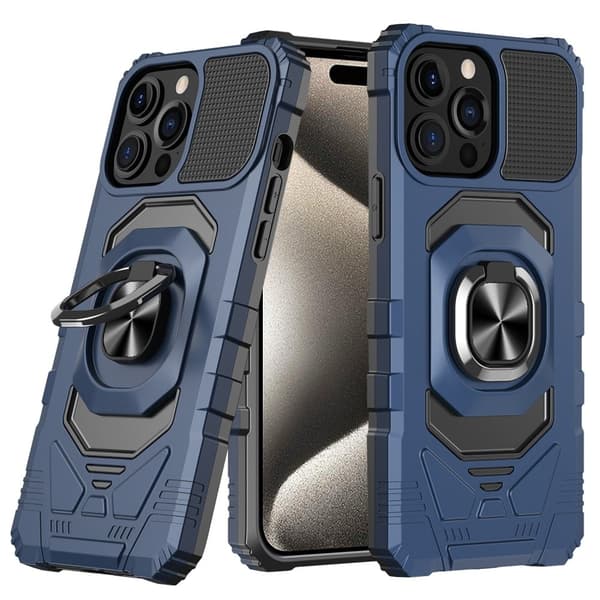 Slitesterk hardplastdeksel med myk innside og støtte for iPhone 15 Pro Max - Blå Blue