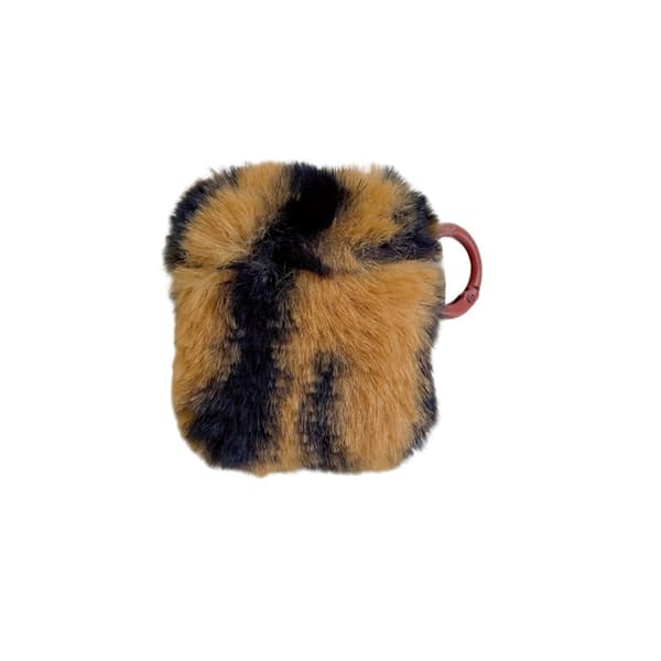 Airpods etui i imiteret pels af leopard med spænde - Sort / Brun Brown