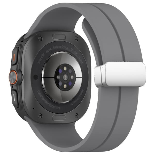 Samsung Galaxy Watch Ultra 47mm Silikon Smartwatch Armband Handledsarmband med Silver Magnetiskt Fällbart Spänne - Mörkgrå Silvergrå