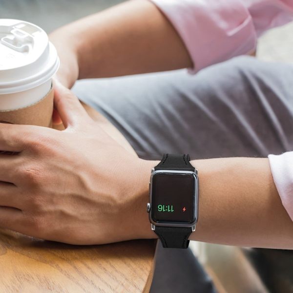 Apple Watch Series 5 40mm ægte læder Urrem - Sort Black