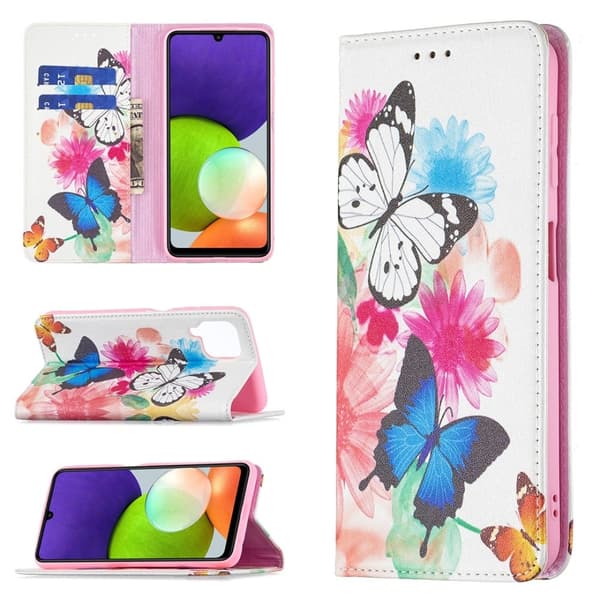 Wonderland Samsung Galaxy A22 4G Flip Etui - Sommerfugle Multicolor