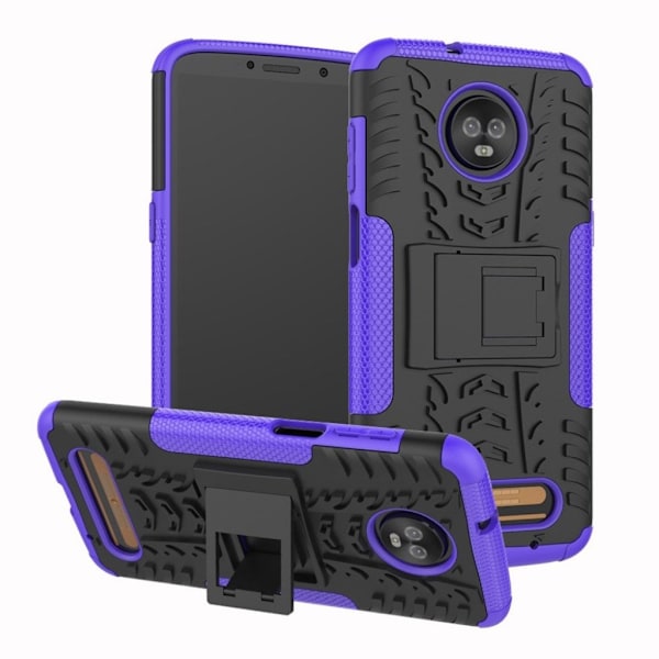 Motorola Moto Z3 Play mobilskal hårdplast och TPU material däckdesign utfällbart ställ - Lila Lila