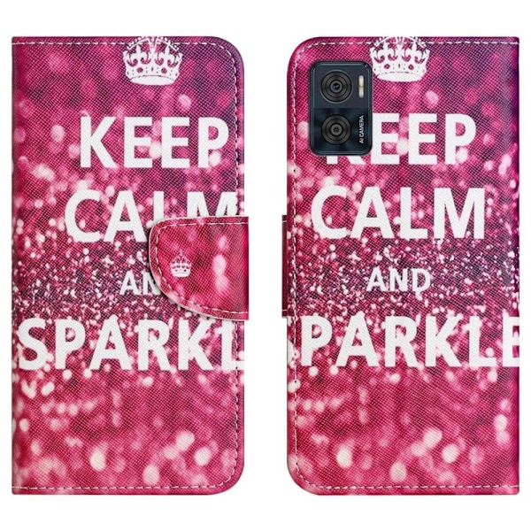 Wonderland Motorola Moto E22i / E22 Flip Etui - Keep Calm og Sparkle Red