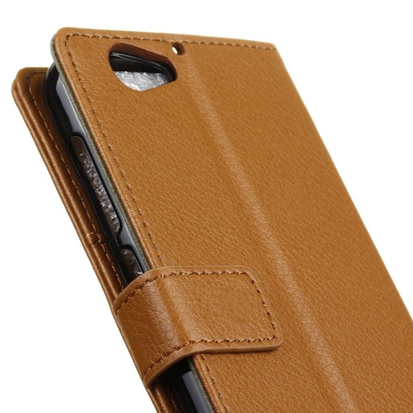 HTC A9s beskyttende læder-etui m. litchi-overflade - Brun Brown