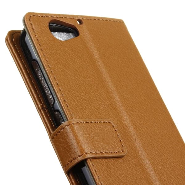 HTC A9s etui av lær med litchi tekstur - Brun Brown