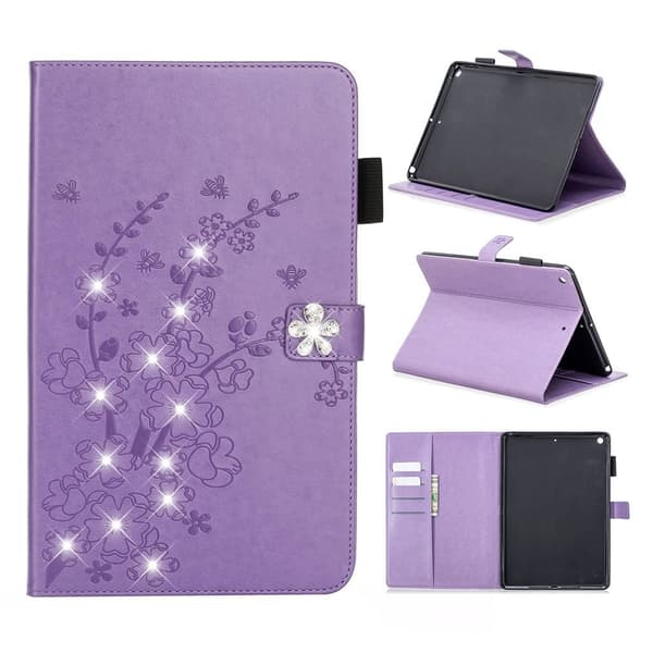 iPad 10.2 (2019) tryck blomma briljant läder flipfodral - Lila Lila