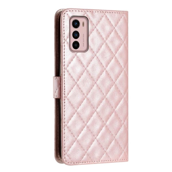 Funktionelt Motorola Moto G42 rombe etui med pung Pink