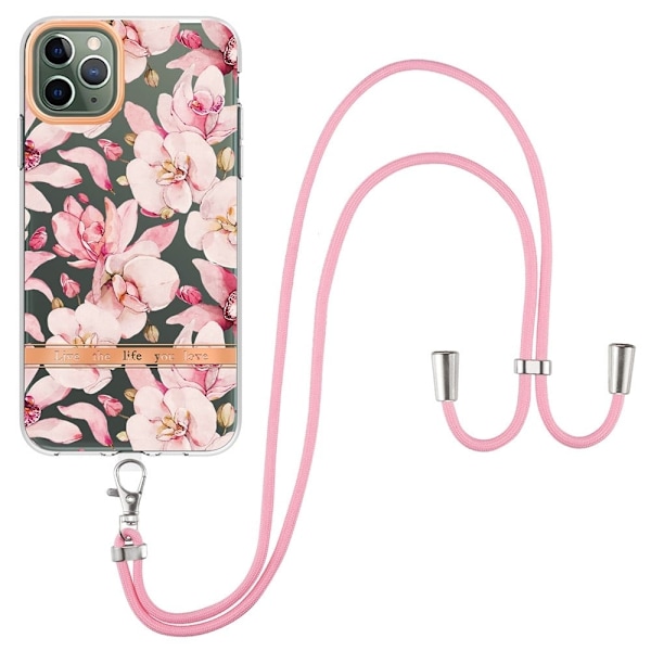 Tunt och tåligt mjukfodral med nyckelband för iPhone 11 Pro Max - Rosa Gardenia Rosa