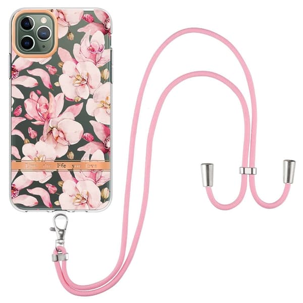 YB IMD Series IML Flexible Phone Case iPhone 11 Pro Max 6.5 inch, Drop Resistant Electroplated Flower Patterns Phone Protective Cover - Lyserød Garden Pink