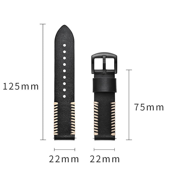 Samsung Galaxy Watch (46mm) klockarmband i äkta läder i ridge-stil - Svart Svart