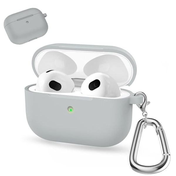AirPods silikonfodral med karbinhake - Ljusgrå Silvergrå