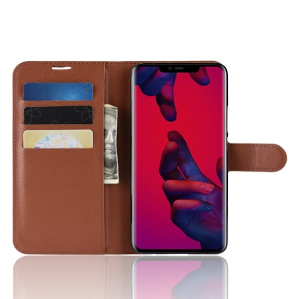 Huawei Mate 20 Pro flipfodral i litchi-texturläder - Brun Brun
