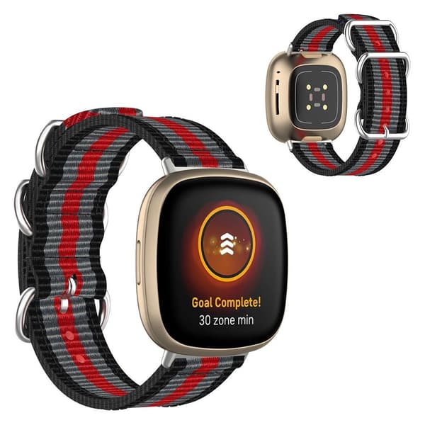 Fitbit Sense / Versa 3 nylonkellonauha - Musta / Harmaa / Punainen Black