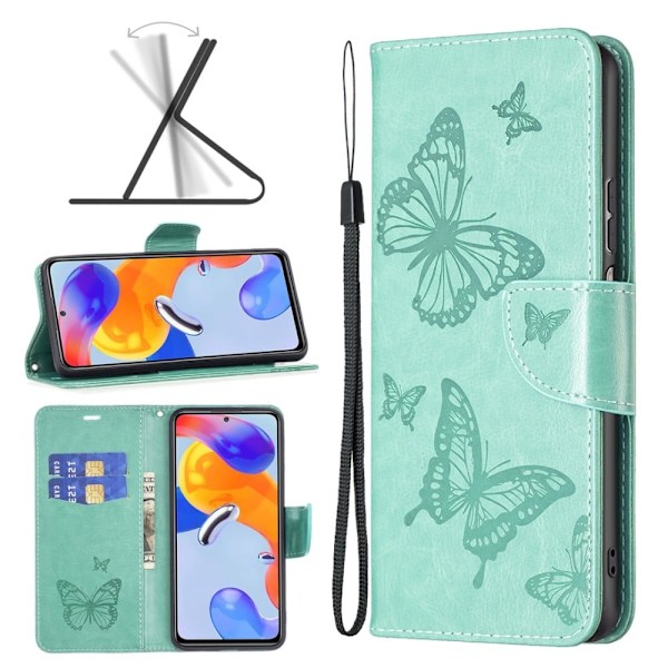 Butterfly läder Xiaomi Redmi Note 11S 5G / Xiaomi Redmi Note 11 Pro fodral - Grön Grön