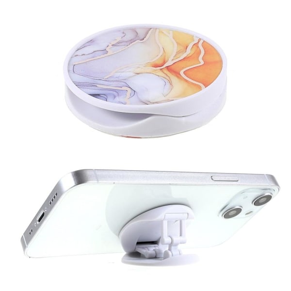 Universal round marble style foldable phone holder - White and G Vit