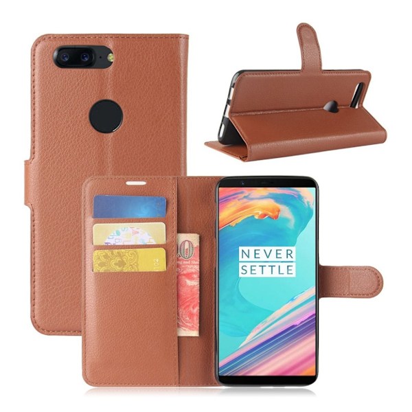 OnePlus 5T litsitekstuurinen nahkakotelo - Ruskea Brown