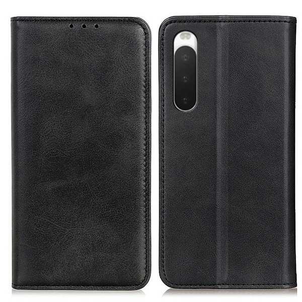 Sony Xperia 10 IV lompakkokotelo, aitoa nahkaa - Musta Black