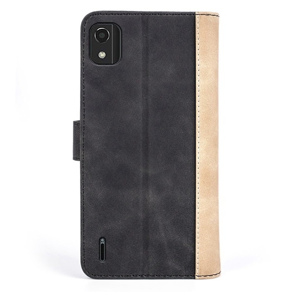 To Farvet Læder Flip Case til Nokia C2 2nd Edition - Sort Black