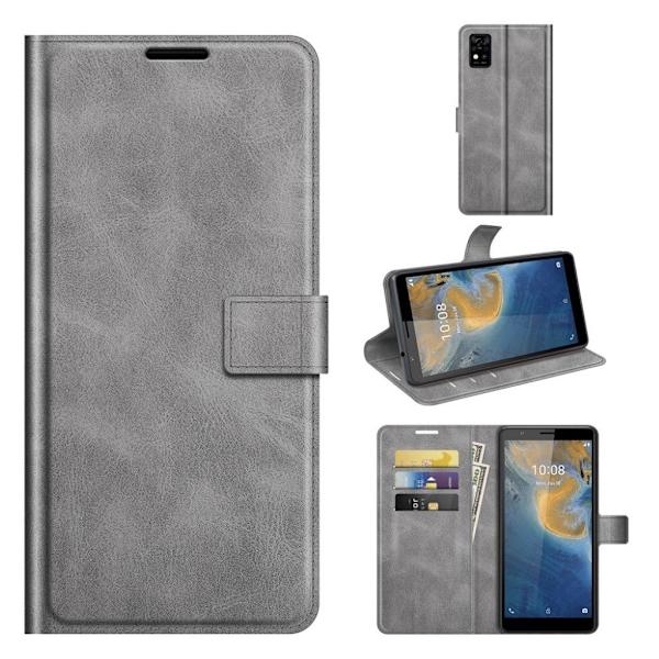 Læderetui med Pung til ZTE Blade A31 - Grå Silver grey