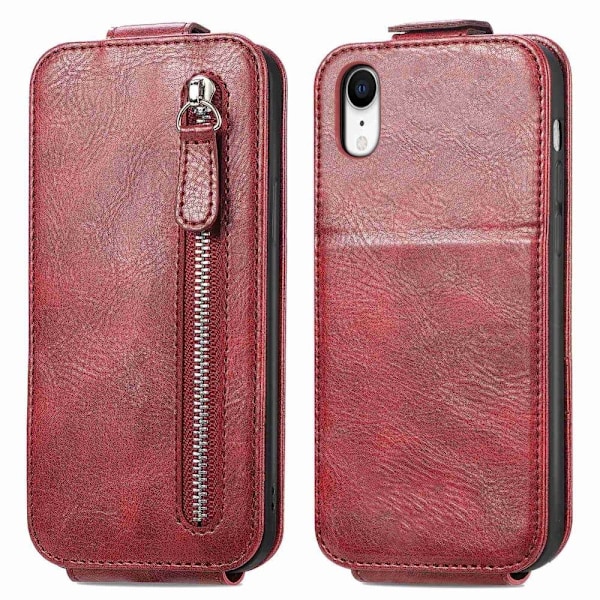 Lodret iPhone Xr flip etui med lynlås - Rød Red