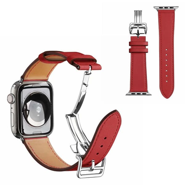 ægte læder sølv spænde rem til Apple Watch Series 6 / 5 40mm - rød Red
