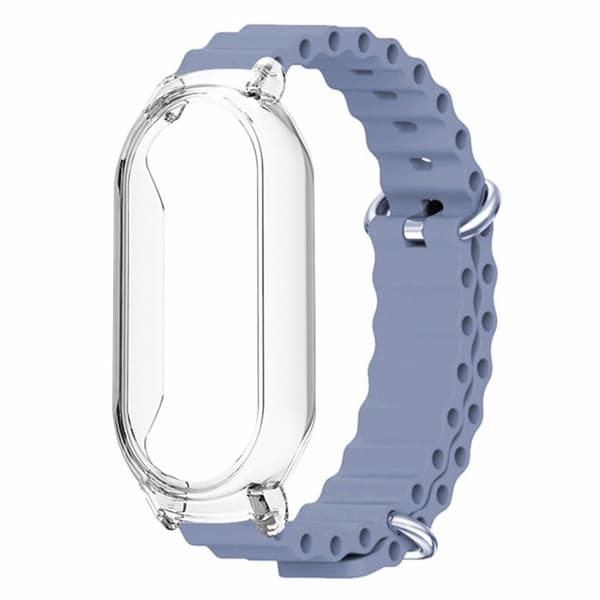 Xiaomi Mi Band 7 silikoniranneke - Laventeli Harmaa / Läpinäkyvä Kotelo Silver grey