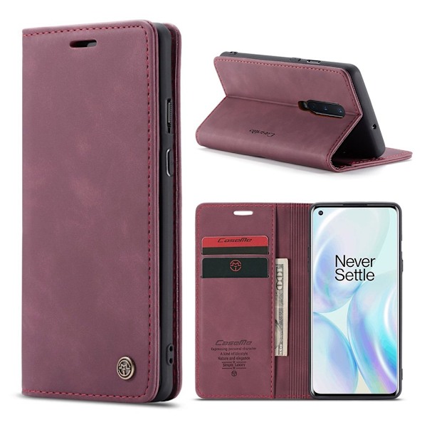 CaseMe OnePlus 8 Vintage kotelot - Viininpunainen Red