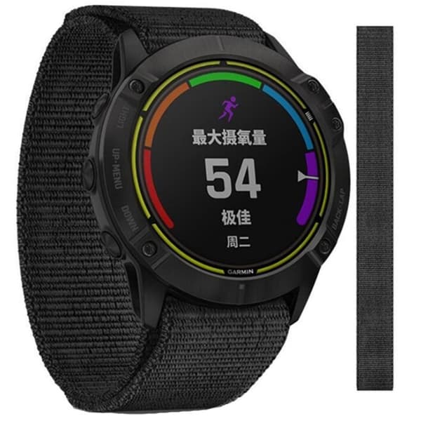 22 mm nylonrem med løkke for Garmin-klokke - Svart Black