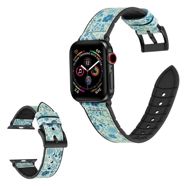 Apple Watch Series 6 / 5 44mm mønster silikone rem - cyan blomst mønster Green