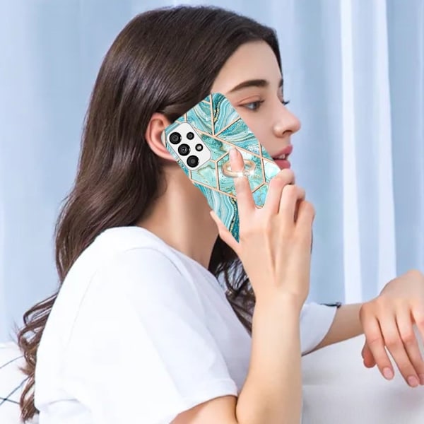 Marble Mønstret Deksel med Ring Holder til Samsung Galaxy A33 5G - Blå Blue