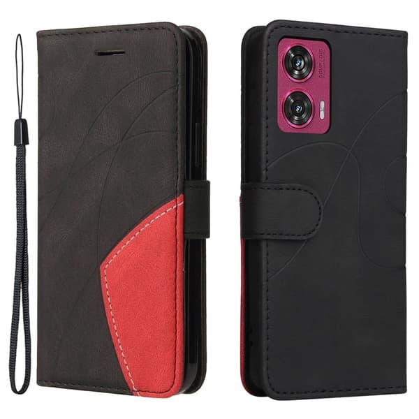 Tekstureret Motorola Edge 50 Fusion læderetui med rem - Sort Black