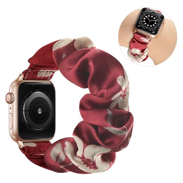 Apple Watch 40mm elastic hairband style watch strap - Satin / White Flower / Size: L multifärg