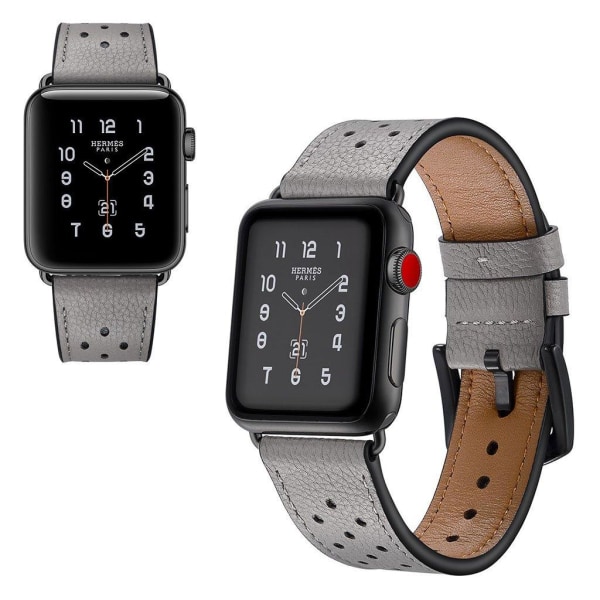 Crazy Horse Apple Watch Series 5 44mm aito nahkainen ranneke - Harmaa Silver grey