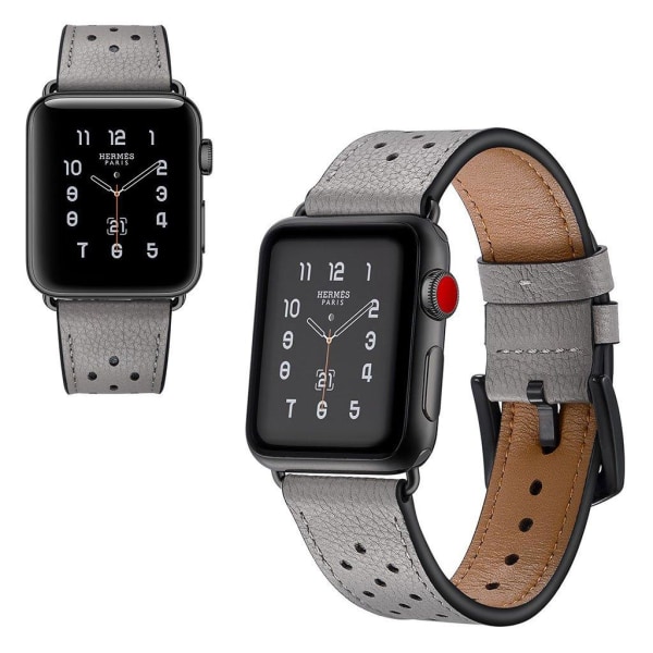Crazy Horse Apple Watch Series 5 44mm genuine leather watch band Silver grey