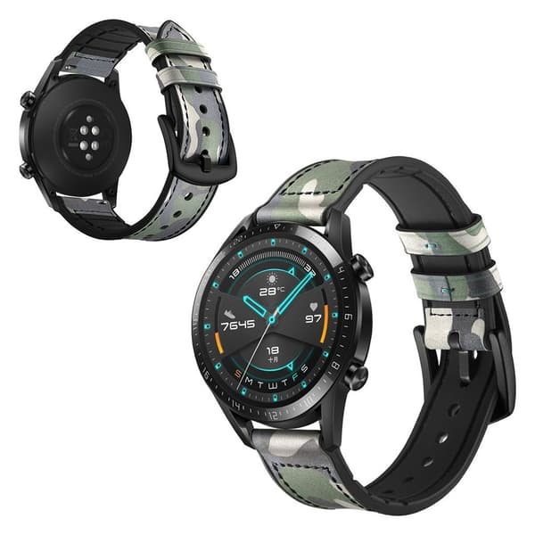 Huawei Watch GT 2 46mm ægte læder Urrem - Grøn / Camouflage Multicolor