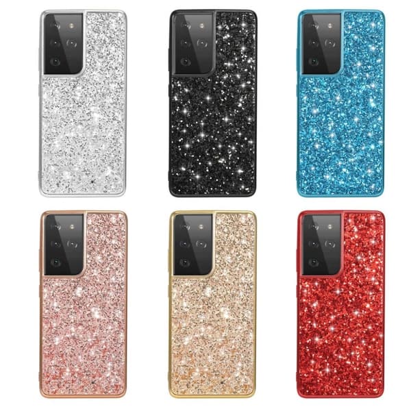 Glitter Samsung Galaxy S21 Ultra Etui - Blå Blue