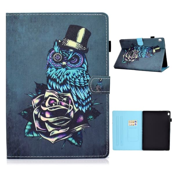 Lenovo Tab M10 coolt mönstrat flipfodral i läder - Ros Och Uggla multifärg