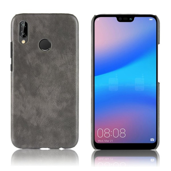 Huawei P20 Lite mobilskal plast syntetläder litchi - Grå Silvergrå