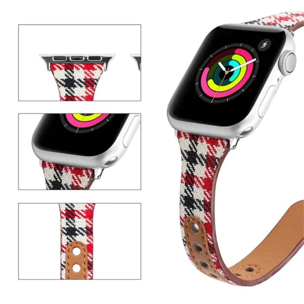 Apple Watch 42mm - 44mm liner design læder urrem - Rød Plaid Red