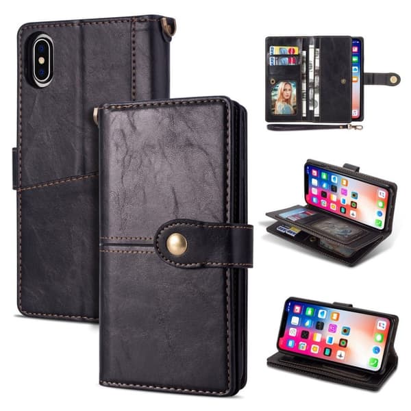 iPhone 9 Plus beskytter dekslet af syntetisk skinn med retro stil - Sort Black