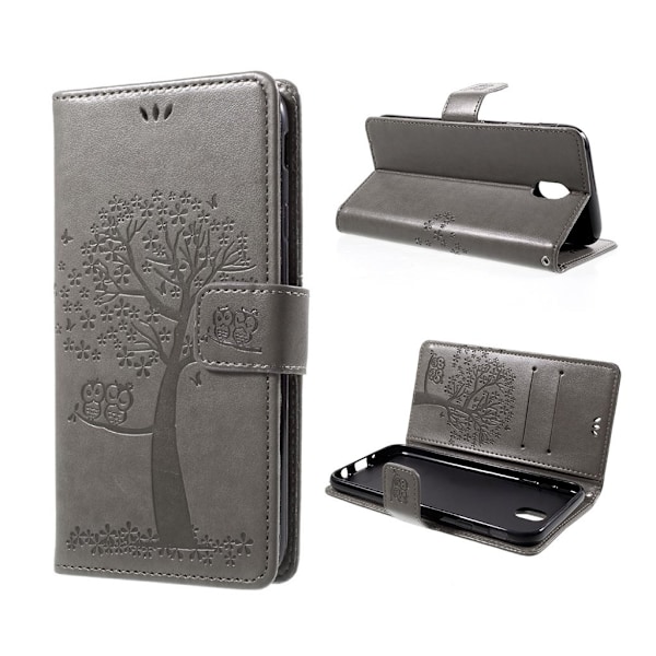 Samsung Galaxy J7 (2017) Kunstnerisk læder etui med tryk - Silver grey
