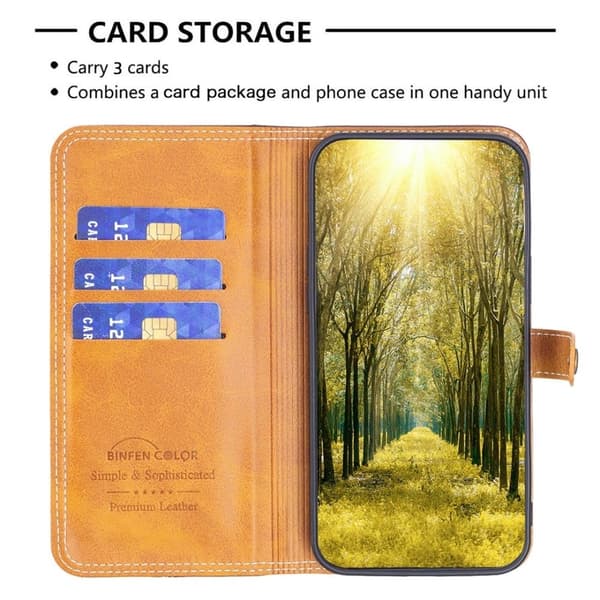 BINFEN tofarget læretui for Samsung Galaxy S23 Ultra - Kaffe Brown