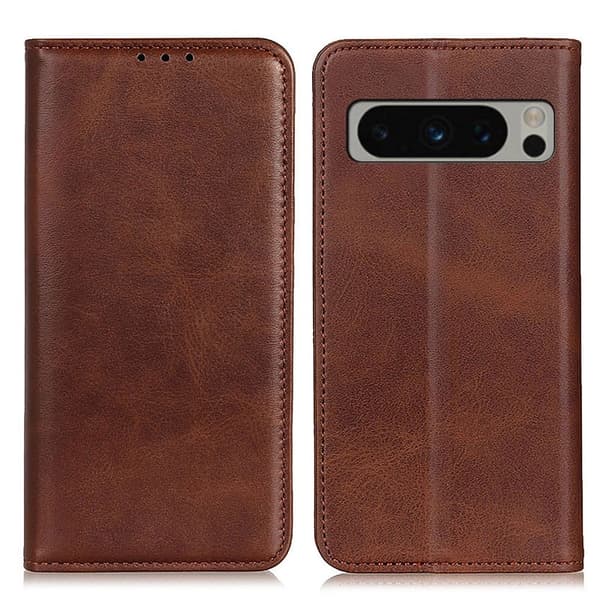 Flip Etui med Pung i Ægte Læder til Google Pixel 8 Pro - Kaffe Brown