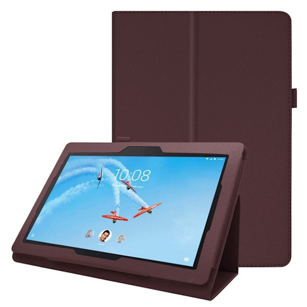 Lenovo Tab E10 litchi läderfodral - Kaffe Brun
