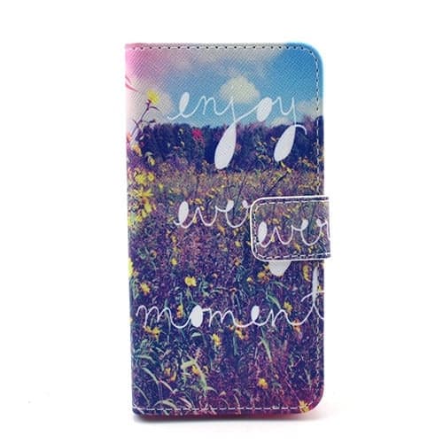 Moberg Samsung Galaxy Alpha Læder Flip Etui - Citat Enjoy Every Moment Multicolor