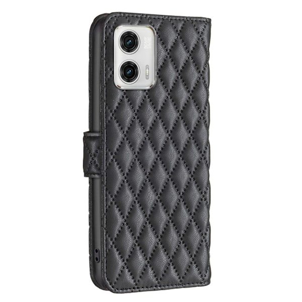 Rhombus mat Motorola Moto G73 flip etui - Sort Black