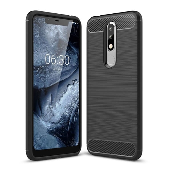 Nokia 5.1 Plus beskyttelsesetui i silikone med børstet overfalde samt carbon tekstur - Sort Black