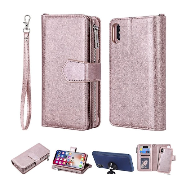 Avtagbart 2-i-1-flipfodral i läder för iPhone XS - Roséguld multifärg