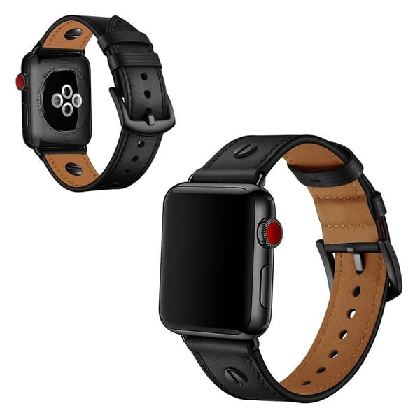 Apple Watch Series 5 40mm nitte dekorations ægte læder Urrem - Sort Black