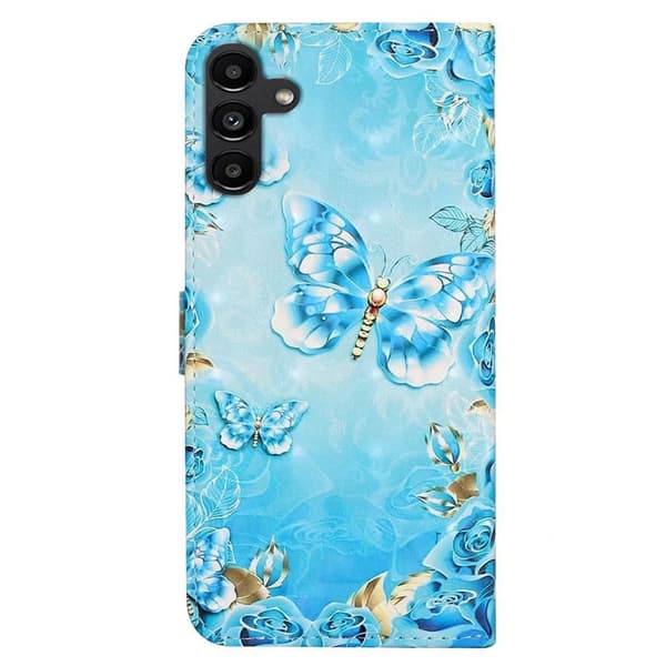 Samsung Galaxy S24 FE Case 3D Pattern Printed Leather Phone Cover Kortholder - Blå Sommerfugl Blue